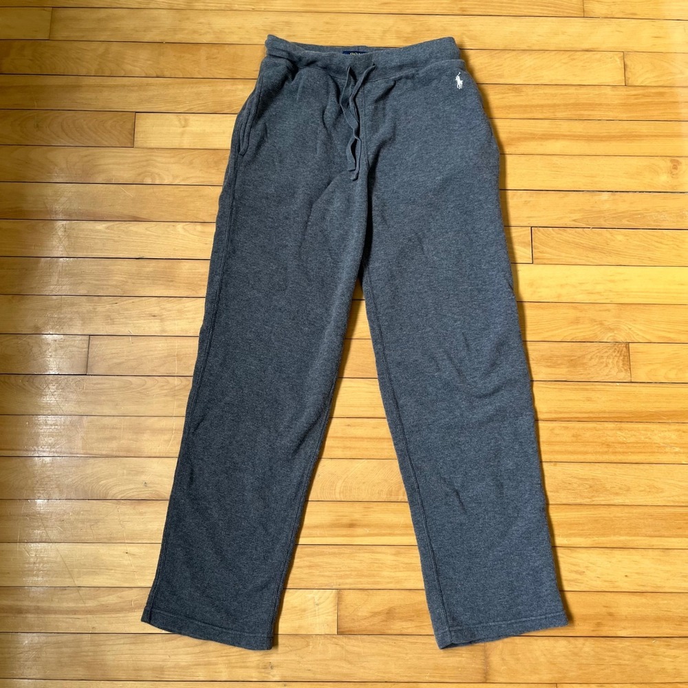 Polo Ralph Lauren Mens Small Grey Waffle Knit Thermal Lounge Pants Joggers Pony